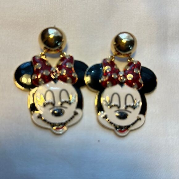 Pierced Earrings Disney Baublebar Minnie Post Hearts Sparkling Rhinestones - Picture 3 of 7